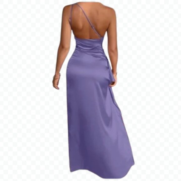 NWT (L) Memoriesea Women's Sexy One Shoulder High Split Lavendar Gown - Picture 2 of 4